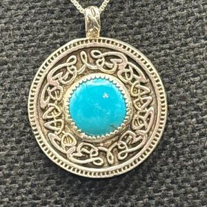 Necklace, Turquoise and Sterling Silver Pendant, 18", NEW, Handmade, Artisan